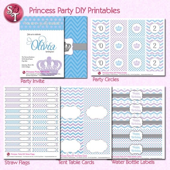 Princess Party Chevron and Polka Dot Printable Collection Il_570xn