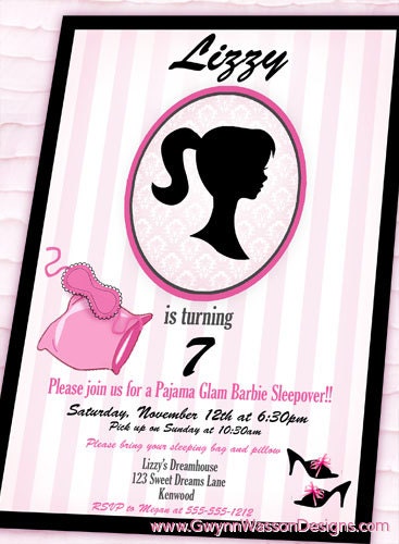 Barbie Inspired Sleepover Party Invitation by GwynnWassonDesigns