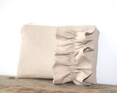 tan linen ruffle zipper pouch / spring fashion / bridesmaids / tan / mothers day