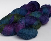 Silk/merino 50/50 fingering (sock) yarn, purple, green, blue, 3.5 oz