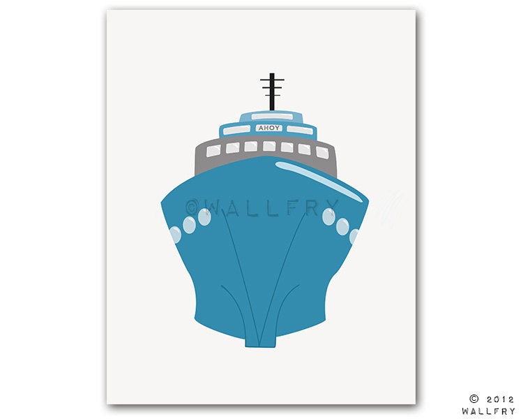 Transportation decor. Boat print wall art for nautical nursery decor. Kids wall art car, ship, airplane prints. 8x10 BOAT print by Wal