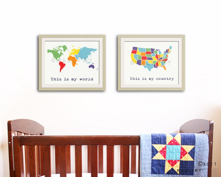 Kids wall art. World map print, childrens wall art. Kid playroom art. Retro Map art for children, nursery art 12x16 nursery print by WallFry