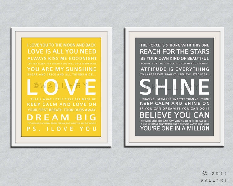 Nursery art print. Baby nursery decor. Art for children typography art for kids. Nursery wall quotes. Set of 2 - 11x14 Cliche print
