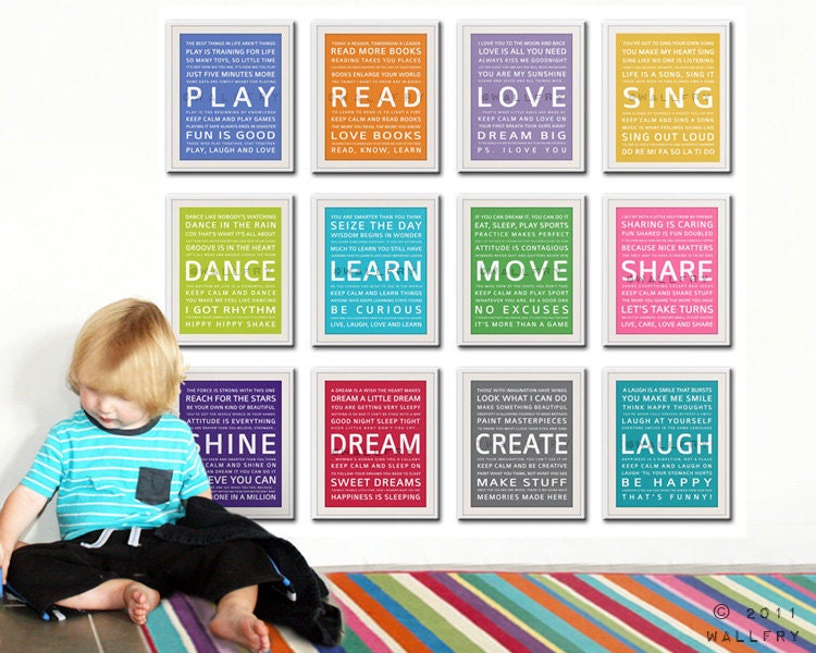Children Wall Art. Typography prints baby nursery art prints. Inspiration quote prints for children art. 6 - 11x14 Nursery art by Wallfry
