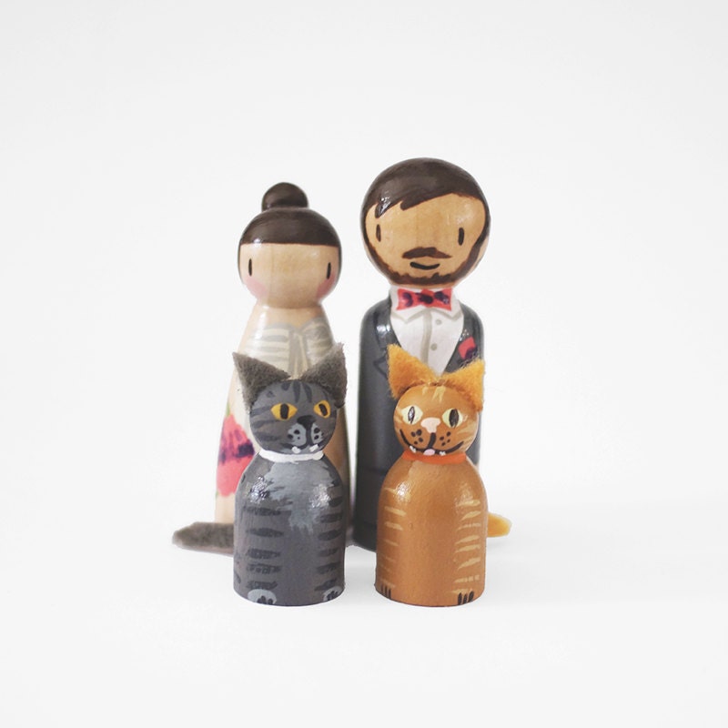 2 Pets and Couple - Custom Rustic Handcrafted Wedding Cake Topper/Decoration Piece