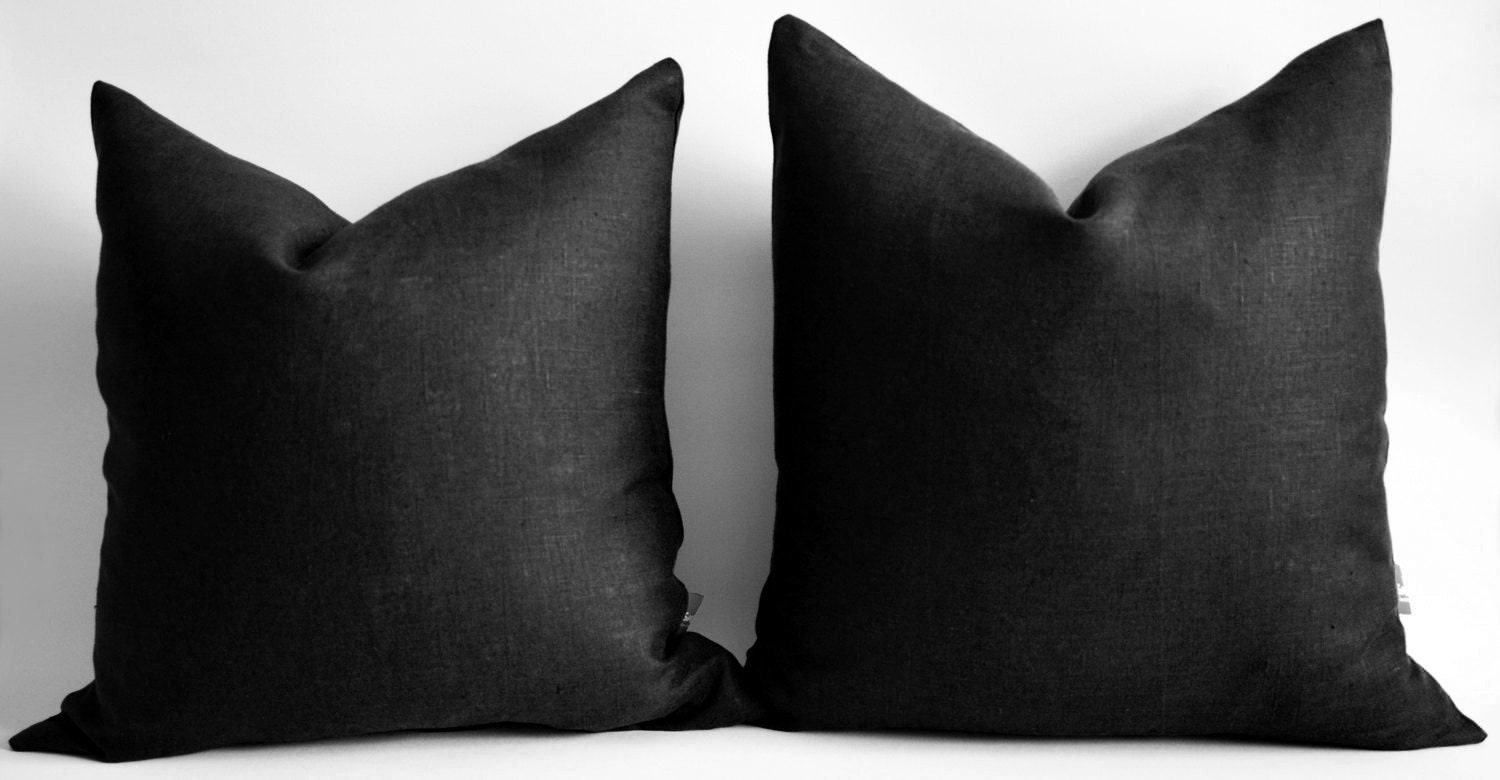 Sukan / 1 Black Linen Pillow Covers - Black Decorative Throw Pillow Covers - Black Pillow - Black Shams - Cushion Covers  - 16x16 pillow