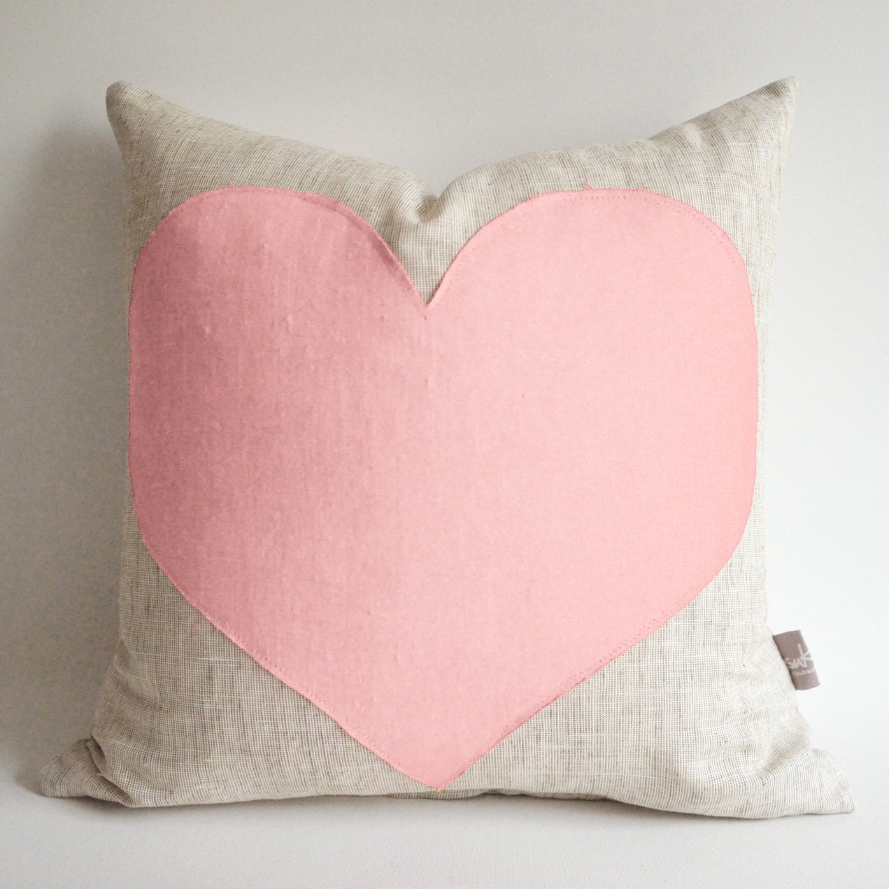 Sukan / Salmon Heart Pillow Cover - Raw Linen Pillow - Heart Linen Cushion Cover - Decorative Pillow - Accent Pillow - Heart Pillows