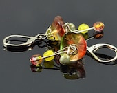 Orange - Green - Yellow - Swirl - Trumpet Flower Bead - Earrings