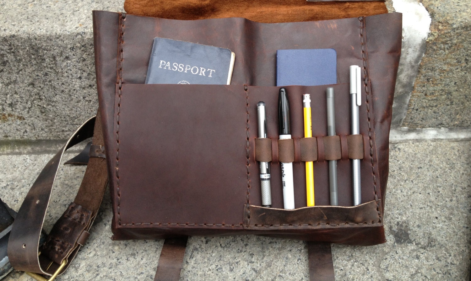 Leather messenger bag - leather bags for men leather lap top bag - handmade leather hand stitched by Aixa