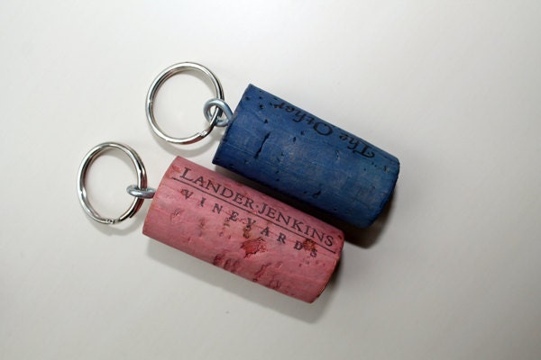 Pink & Blue Wine Cork Keychains - pair for boy or girl, him and her, keychains, wine cork key chain
