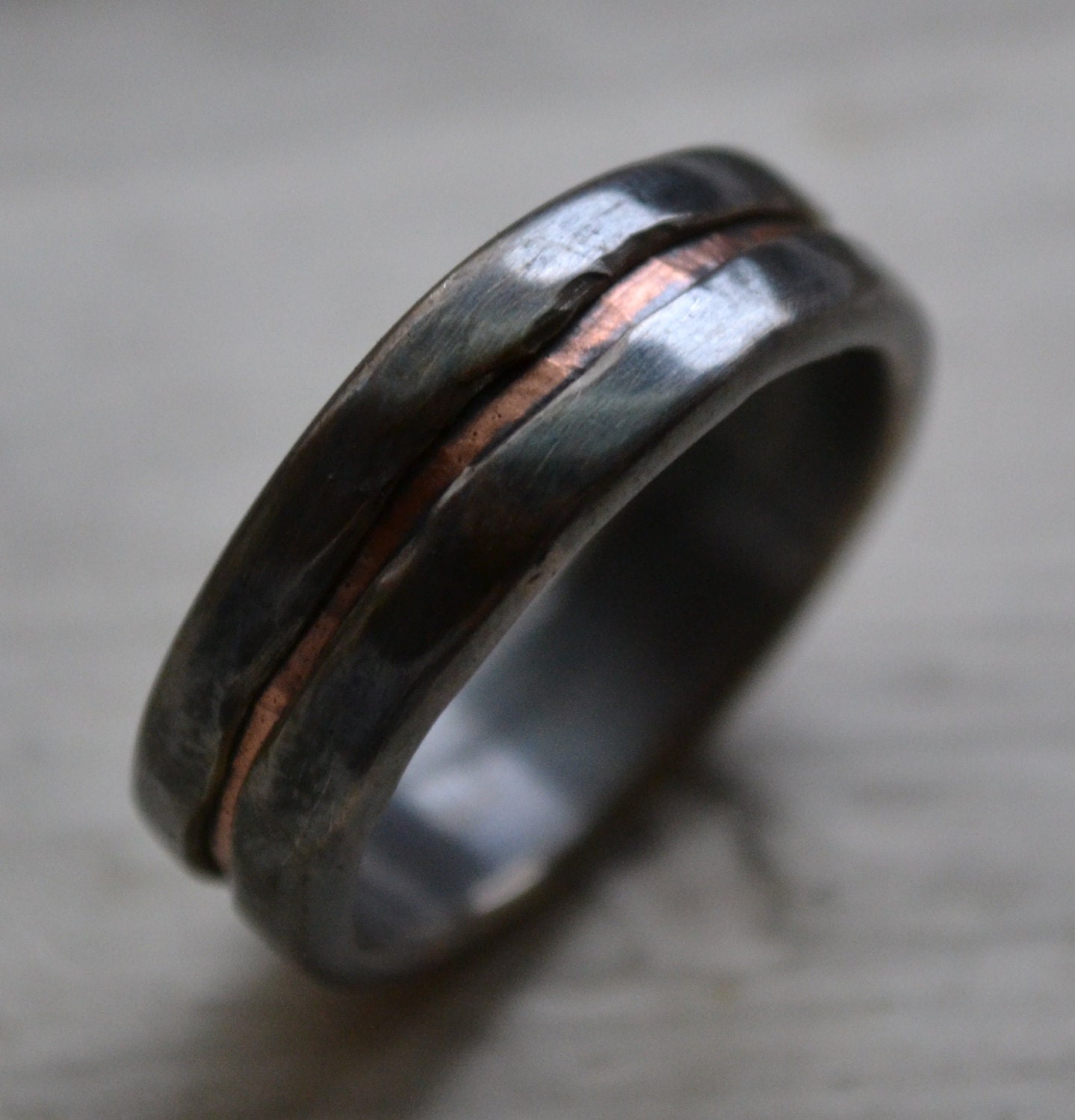 Reserved for Heather - mens wedding band - rustic fine silver and copper ring - handmade oxidized artisan designed wedding band - customized
