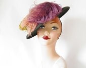 Vintage 1930s tilt hat with ostrich feathers, Sunnyland hats