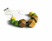 Geometric Necklace Wooden Necklace Brown Green Yellow Faceted Necklace Beads Beadwork Spring Fashion