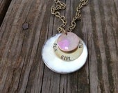 Personalized Running necklace, silver enameled with off white, beige and pink, brass stamped "run girl run"