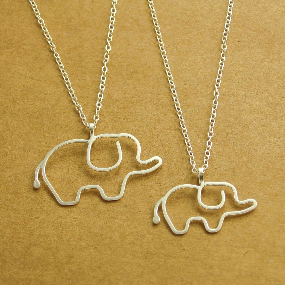Mother and Baby Elephant Necklace Set, Sterling Silver