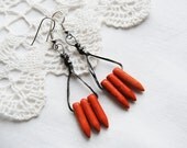 sale orange stone howlite beautiful earrings, dangle, rectangle retro natural stone birthstone beadwork cluster drop hoop earrings