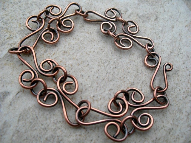 Copper Bracelet  Handcrafted Chain  Copper Jewelry Oxidized, Rustic