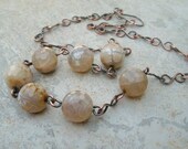 Copper Necklace with Neutral Agate Gemstones Handcrafted Link Chain