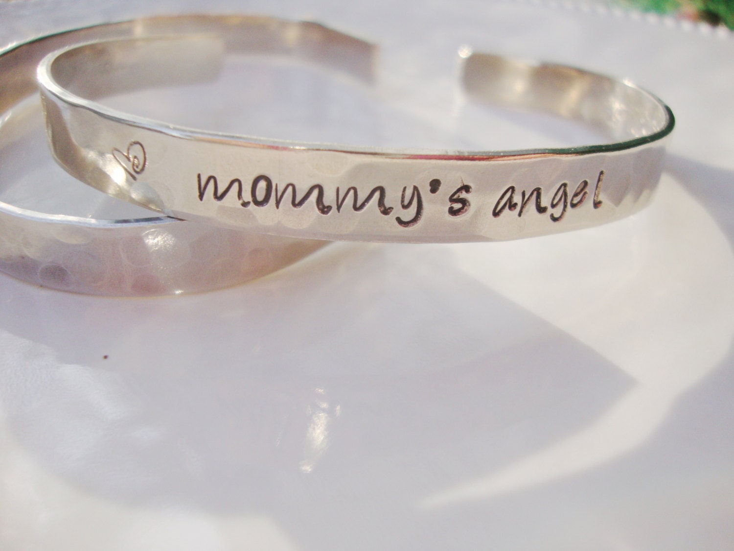 Mommy's angel hand stamped silver bracelet for child