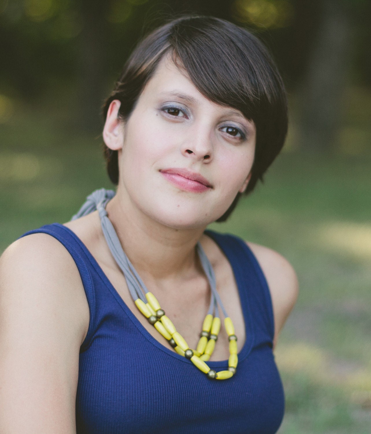 yellow skinny wooden multi layer necklace