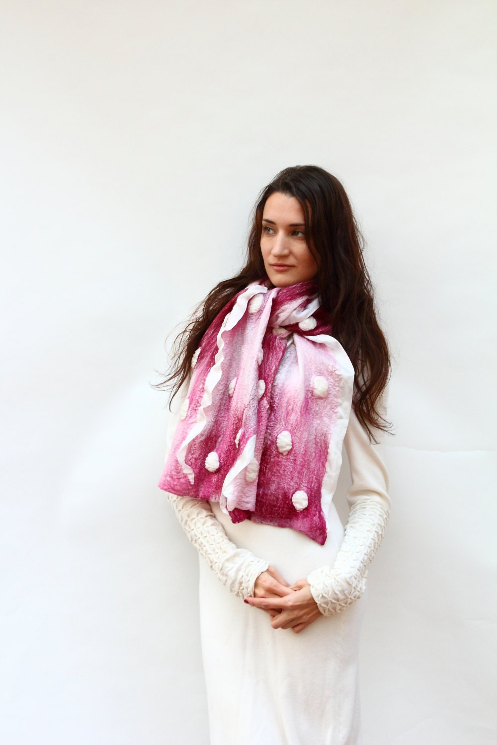 Burgundy felted shoulder wrap nuno felted scarf