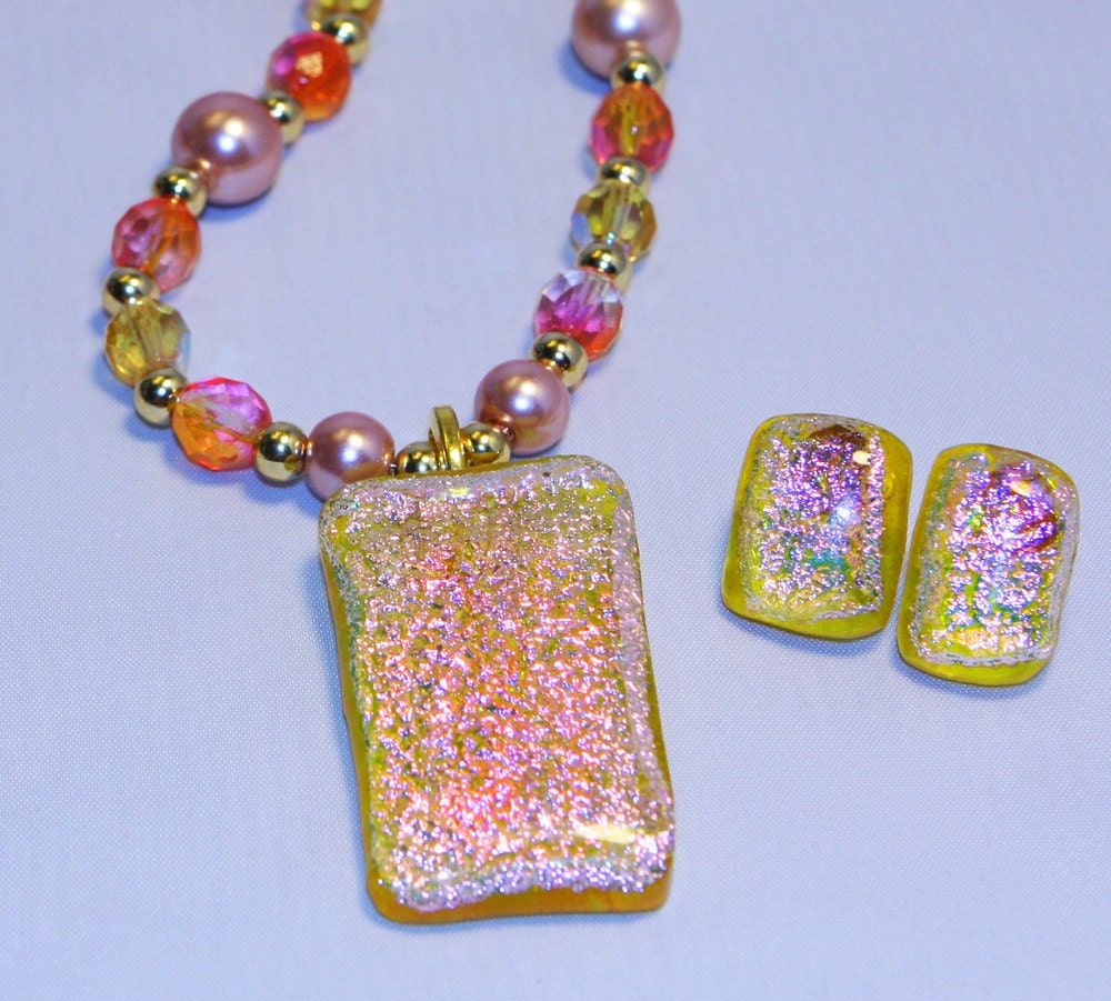 Yellow and Pink Dichroic Glass Set