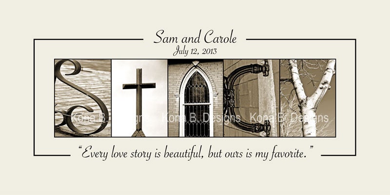 Alphabet Photography - Wedding Name Frame - Photo Letter Art  - 10x20 Unframed