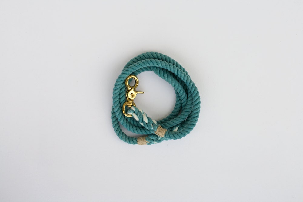 Cotton Rope Dog Leash Hand Dyed: Lake, Medium