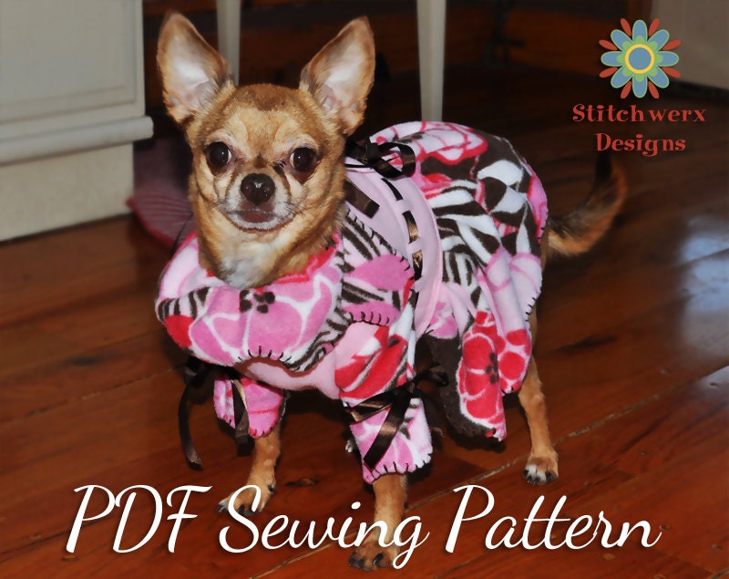 Dog Dress Sewing Pattern - Small Dog Fleece Dress PDF pattern S208- 5 Sizes, 2 Styles Included