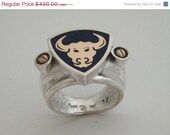 on sale for Men and Women Ring Sterling Silver with 9k Gold and Enamel  Unisex