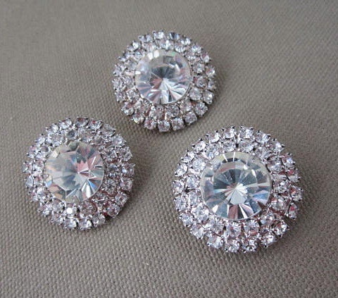 Set of Three Rhinestone on Silver Vintage Buttons