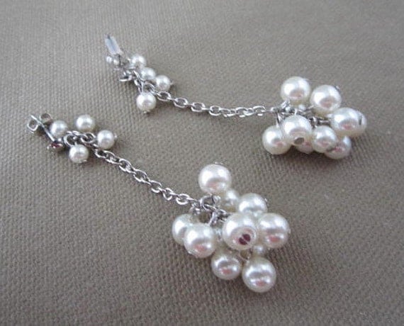 Long White Pearl Dangle Post Earrings