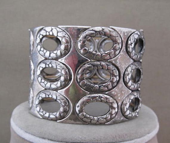 Wide Silver Metal Industrial Cuff Bracelet