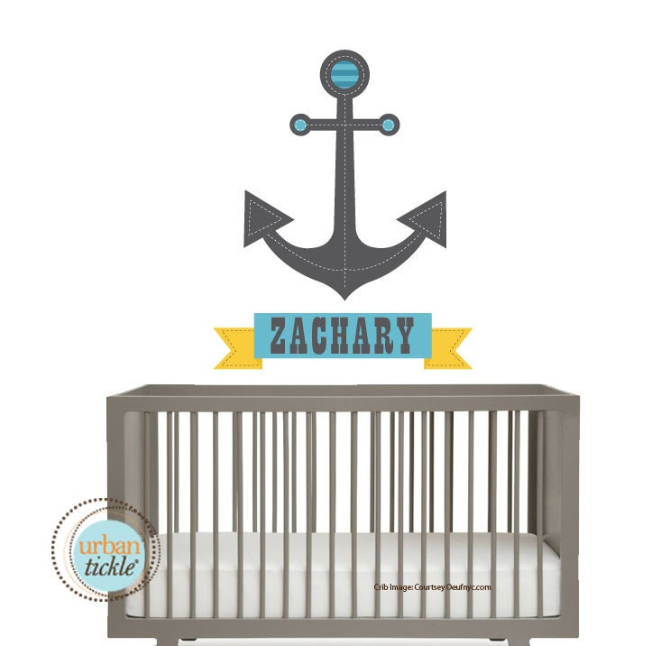 Nautical Wall Decal, Sea Anchor  Wall Sticker for Baby Room, Play Room Decals, Whale, Fish, Nautical, Sea