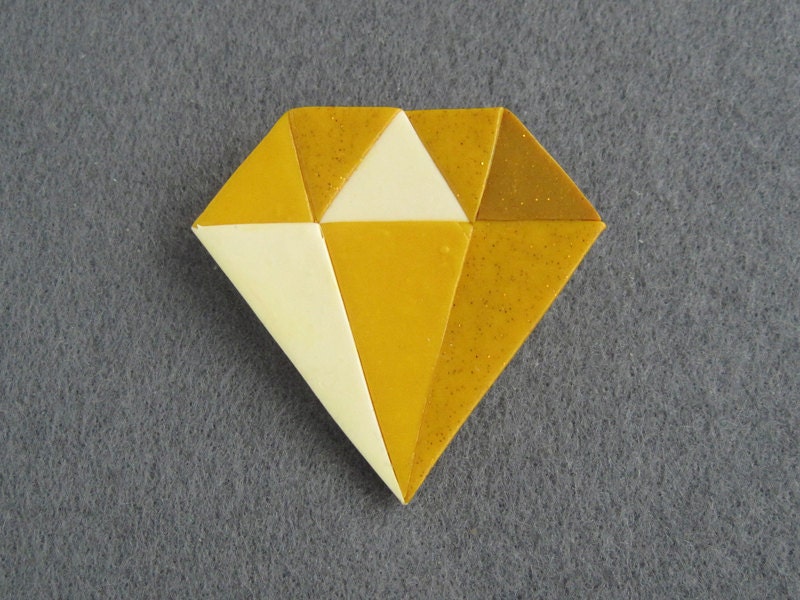 Yellow Diamond Gem Brooch - Polymer Clay