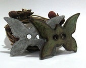 Butterfly Buttons - Two 2 Hole Large OOAK Ceramic Focal Buttons