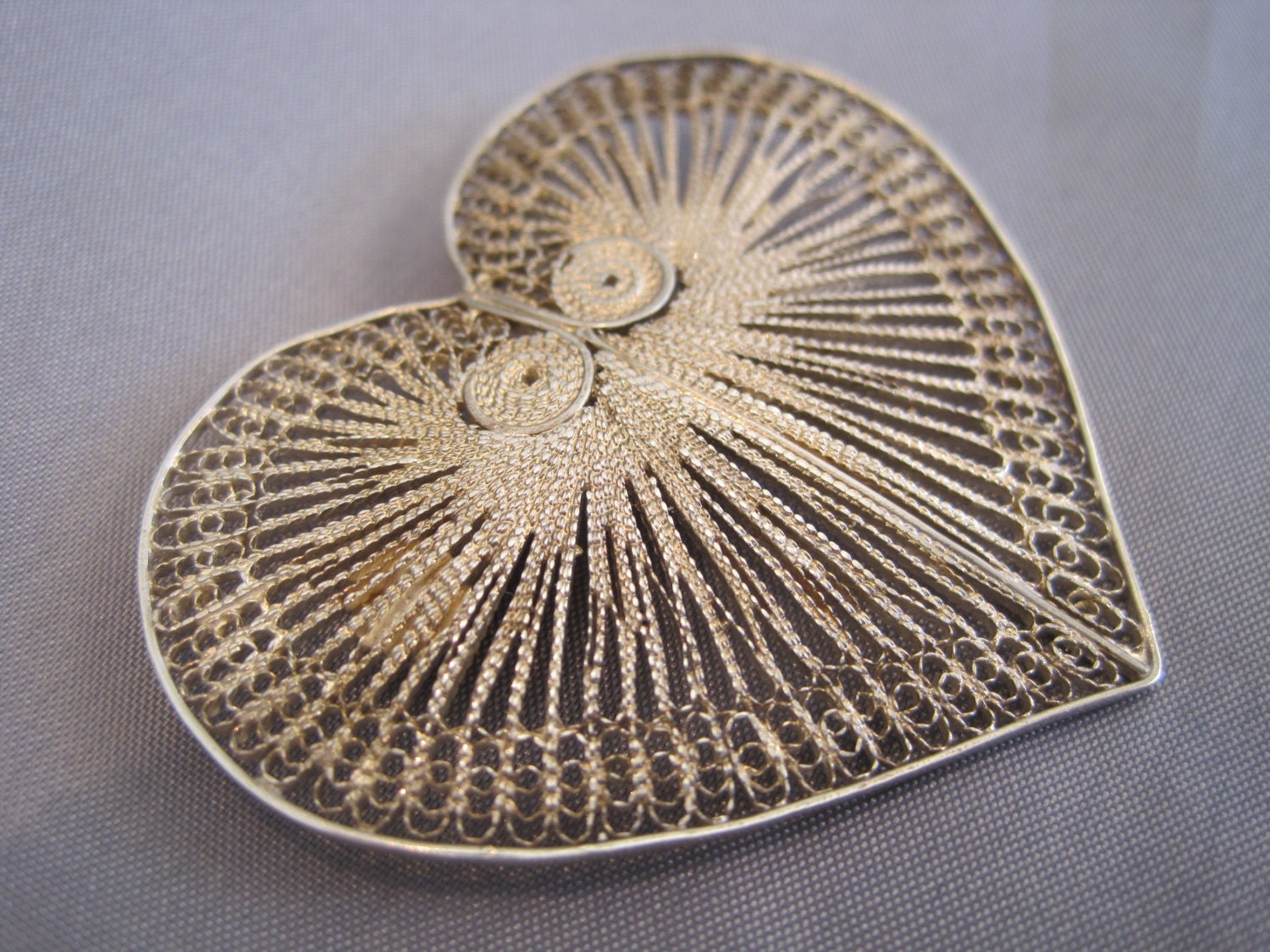 Vintage Sterling Filigree Heart Brooch