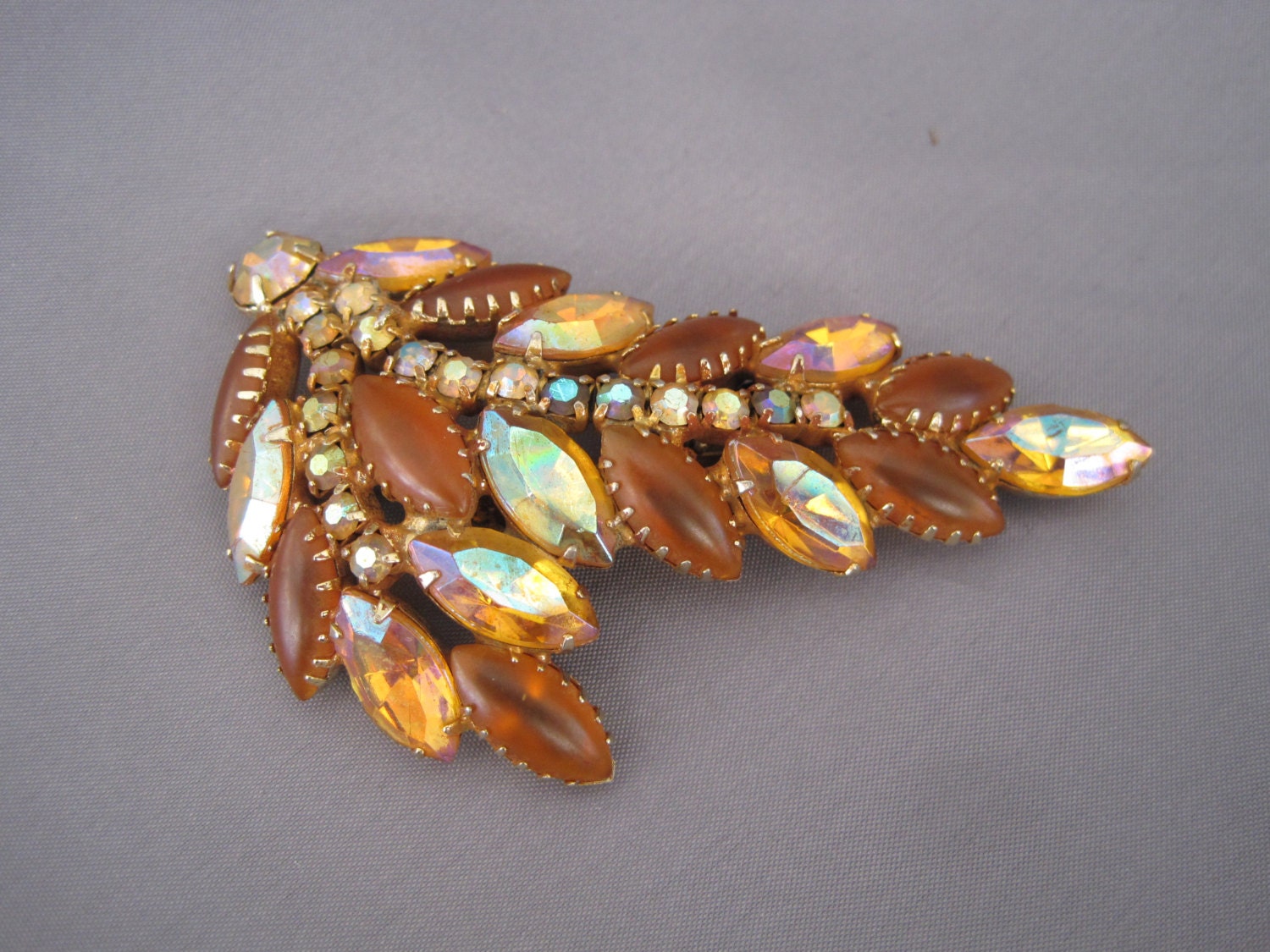 Vintage Coro Dragon's Breath Opal Rhinestone Brooch