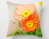 Pillow Case - Poppy Flower Poppies - Nature Home Decor - Orange Peach Pink Yellow - Pillow Cover  - Fine Art Pillow - 18x18
