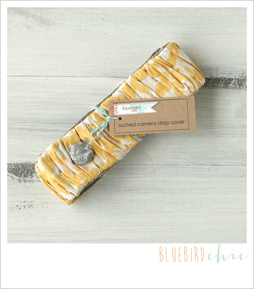 ruched camera strap cover - soft yellow