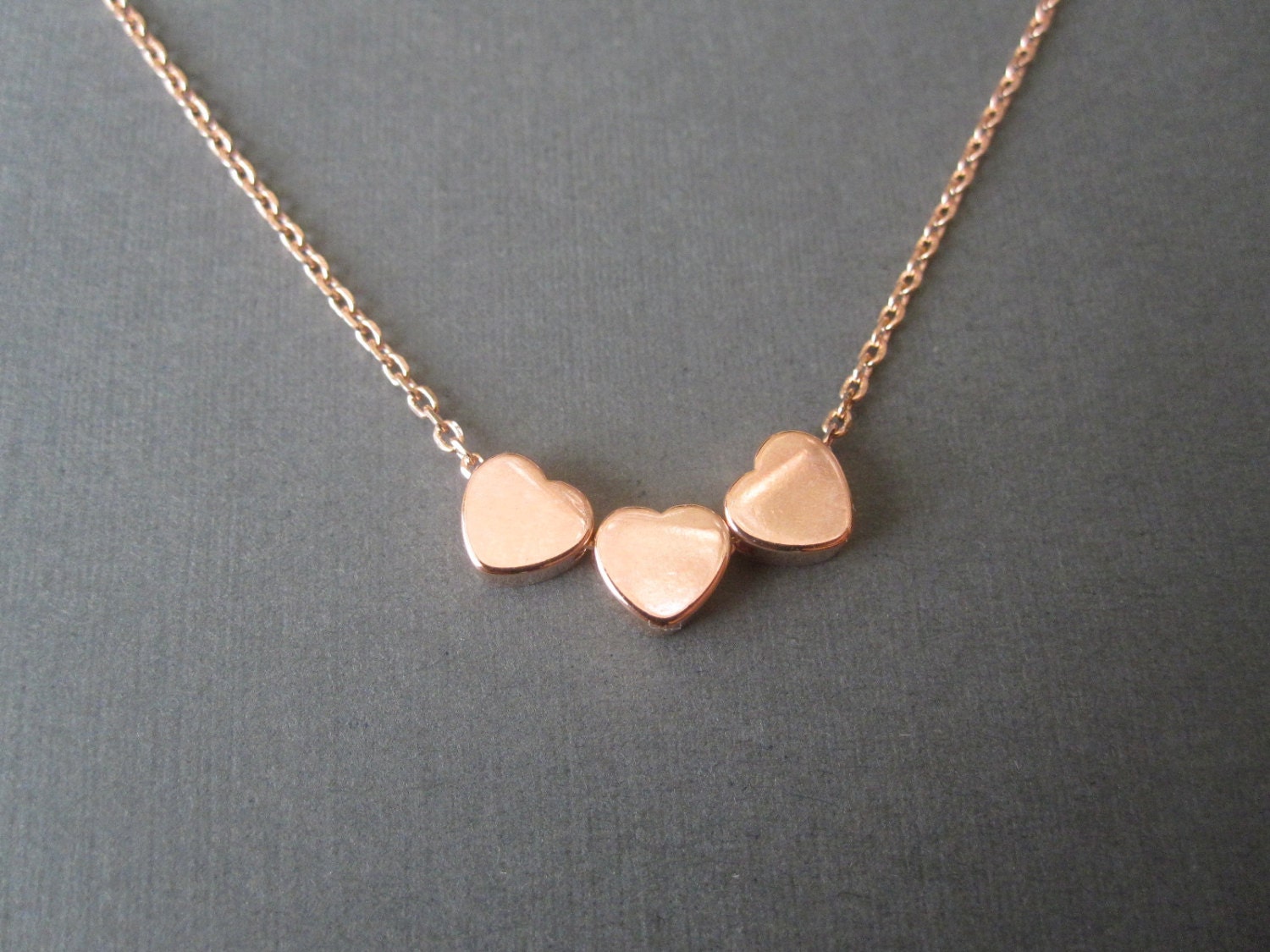 Triple Tiny Rose Gold Heart Necklace