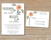 Wedding Invitation - Wildflower in Corner - Invitation and RSVP Card with Envelopes