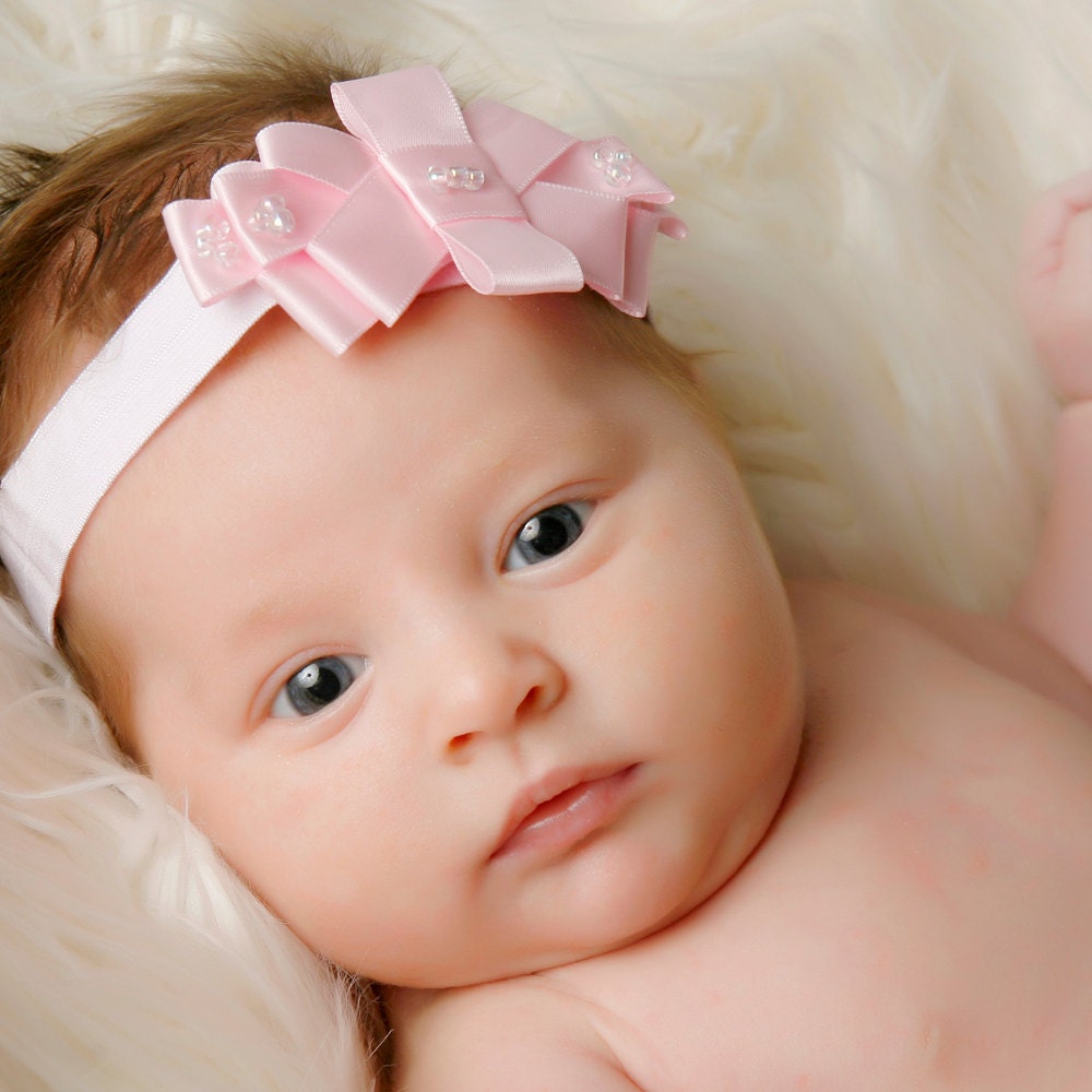 Satin Tiara Headband in Powder Pink