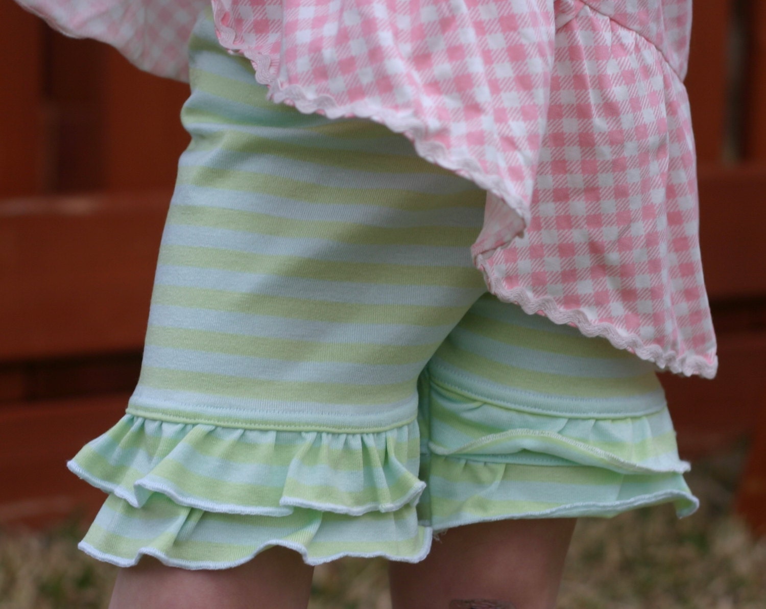 blue green stripe knit double ruffle shorts shorties sizes 12m - 8 girls