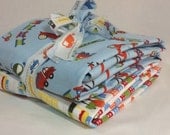 TWO Fitted Crib Sheets in City Streets and Riley Blake Blue Scoots Baby PRESHRUNK