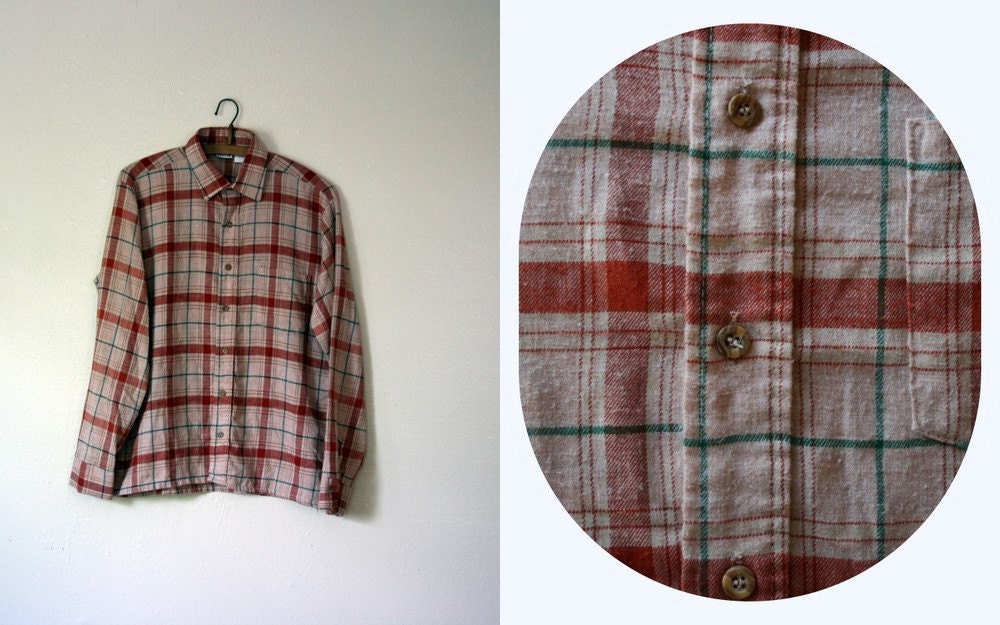 Vintage Shirt / 70's Mens Cotton Blend Flannel Button Up / Medium