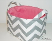 Fabric Basket Organizer Bin -Gray and White Chevron