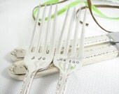 Hand Stamped Wedding Utensils - I Do Me Too Wedding Dinner Forks and Knives, Wedding Decor, Engagement Gift, Set of 2