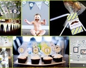 LITTLE MAN Mustache Bash Birthday PRINTABLE party pack little mister - Lime Navy - Banner Cupcake toppers Buffet cards Party hats favor tags