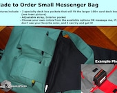 Made to Order SMALL Messenger Bag with 2 Deck Pockets for Larger Pro Style Deck Boxes for MTG or other Trading Card Games Deck Storage